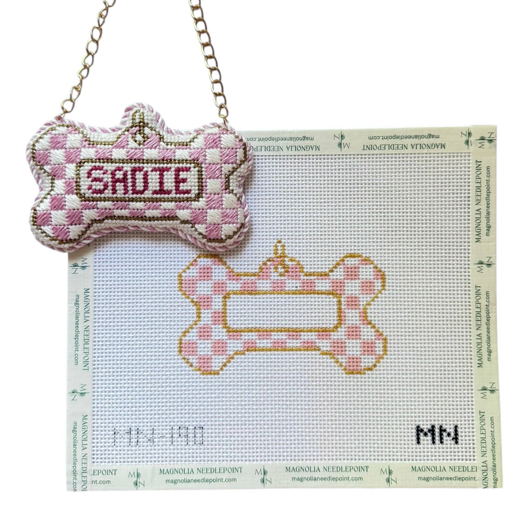 Pink Check Dog Tag Canvas