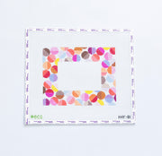Colorful geometric needlepoint frame pattern with multicolored circles