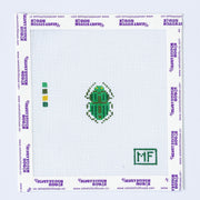 Needlepoint pattern of a mini green beetle.