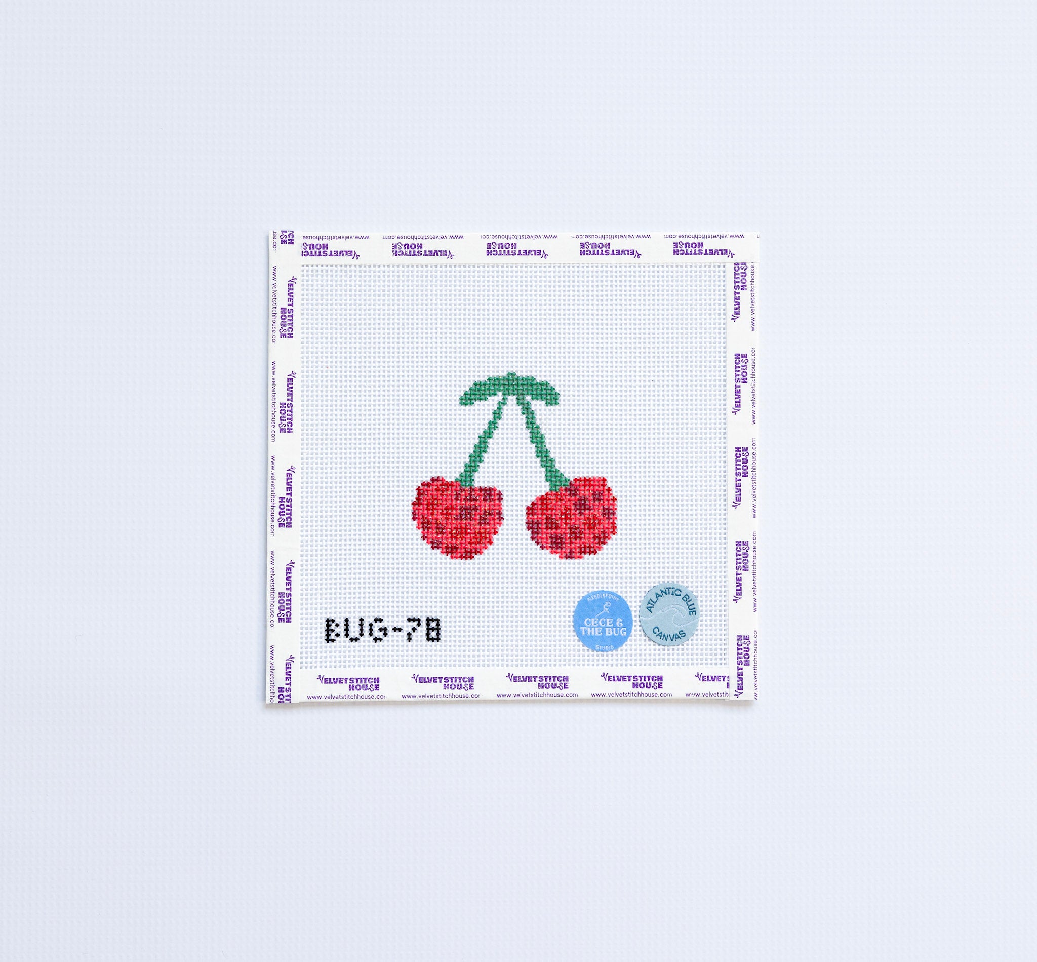 Needlepoint design of sparkly cherries