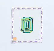 needlepoint pattern of a multi-Green emerald cut gemstone on a white background