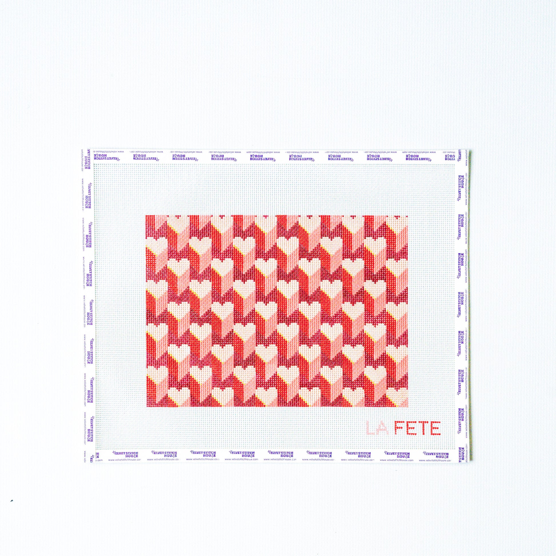 Needlepoint heart dimensional pattern on a white background