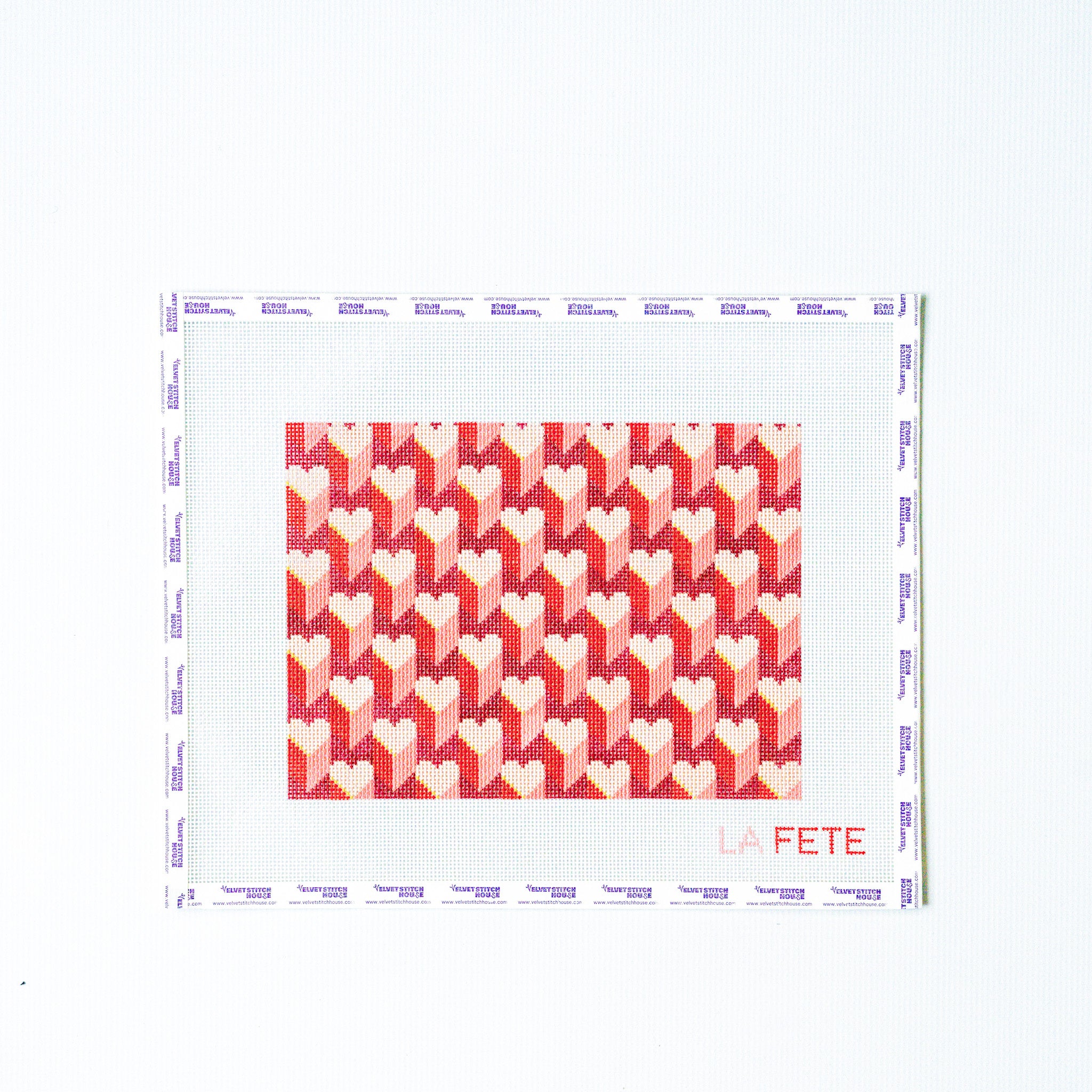 Needlepoint heart dimensional pattern on a white background