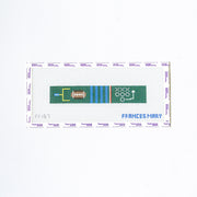 Needlepoint design of a football fieldkey fob  with sports equipment on a white background