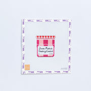 Needlepoint pattern with a jam Bonne Maman jar design in dark and light pink on a white background