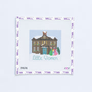 Needlepoint pattern for 'Little Women' with a house and characters on a white background