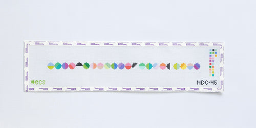 Needlepoint dog collar pattern with various colors in geometric circles