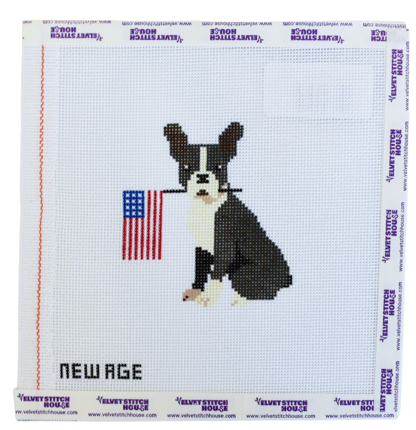 Boston Terrier with American Flag Needlepoint Canvas