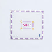 Needlepoint pattern with 'SHH!' text and symbols on a white background