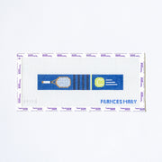 Needlepoint pattern of a tennis racket and ball with 'Francesmary' branding on a white background.