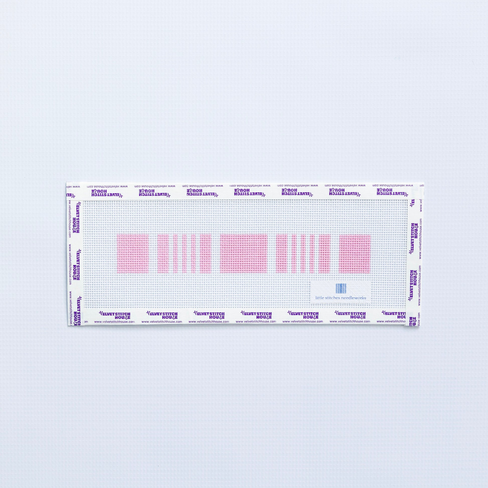 Needlepoint key fob pattern in pink on a white background