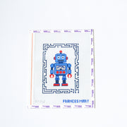 Needlepoint pattern of a robot with 'Frances Mary' branding on a white background