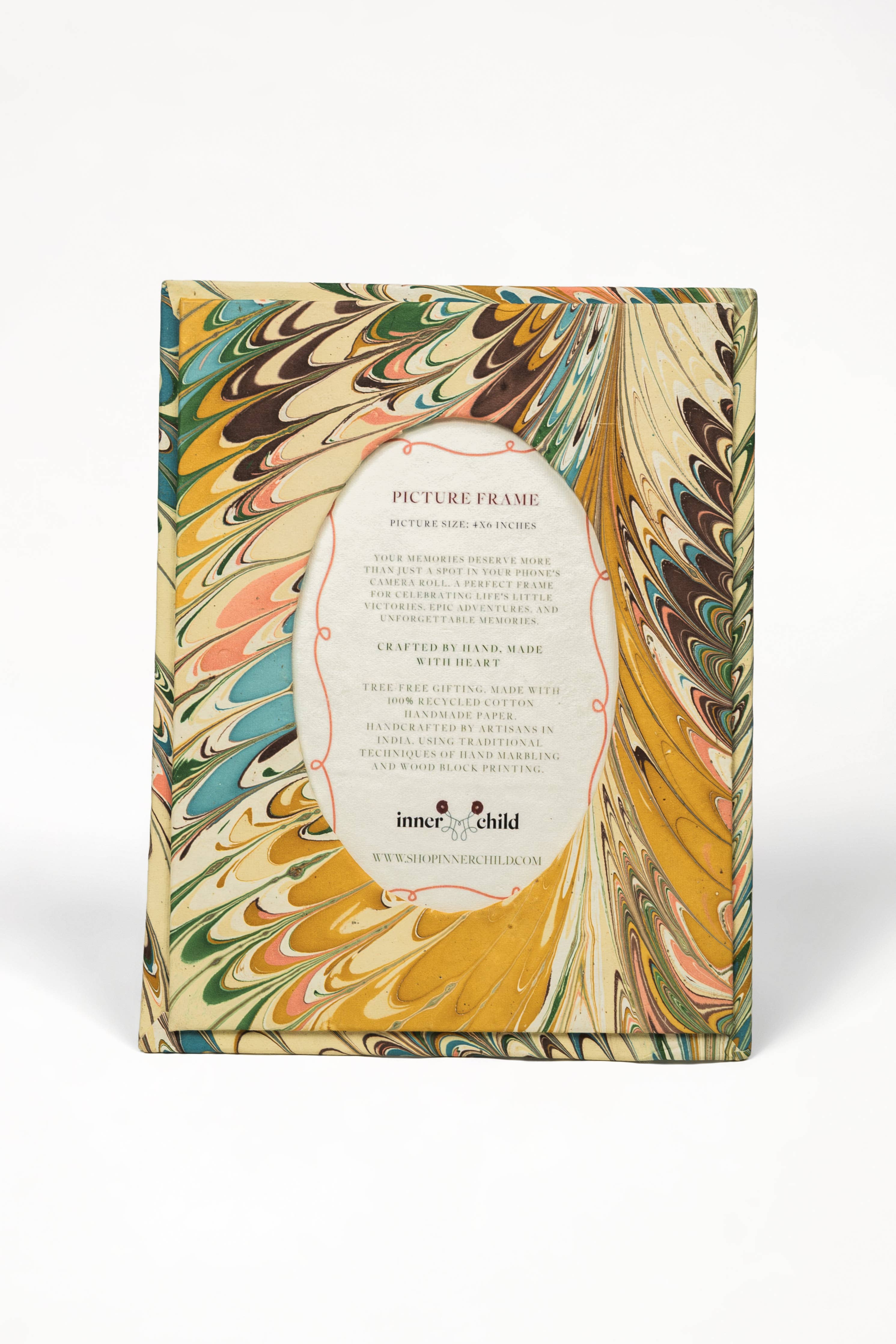 Hand-Marbled Flatiron Feathers Oval Picture Frame, 4x6