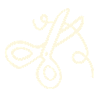 Velvet Stitch House scissors cutting thread icon in cream